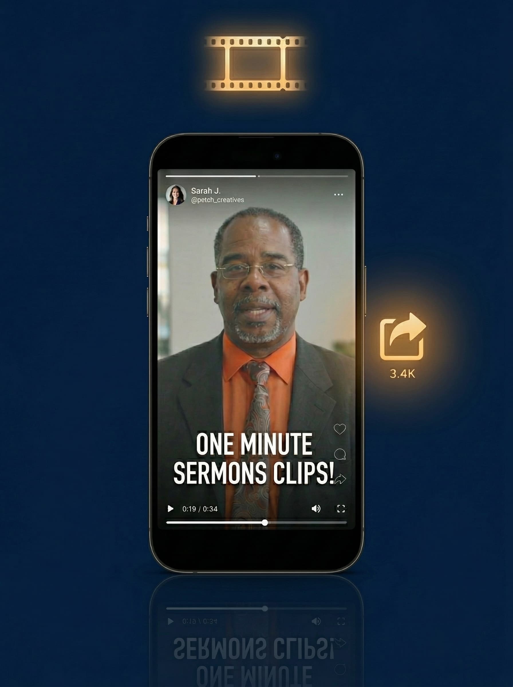 Sermon clip ready to share on phone screen
